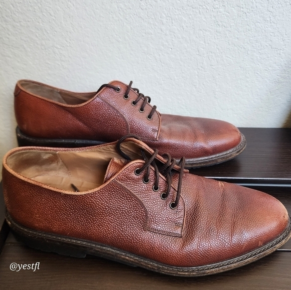 Salvatore Ferragamo Brown Pebble Grain Leather Plain Toe Oxfords Size 10.5